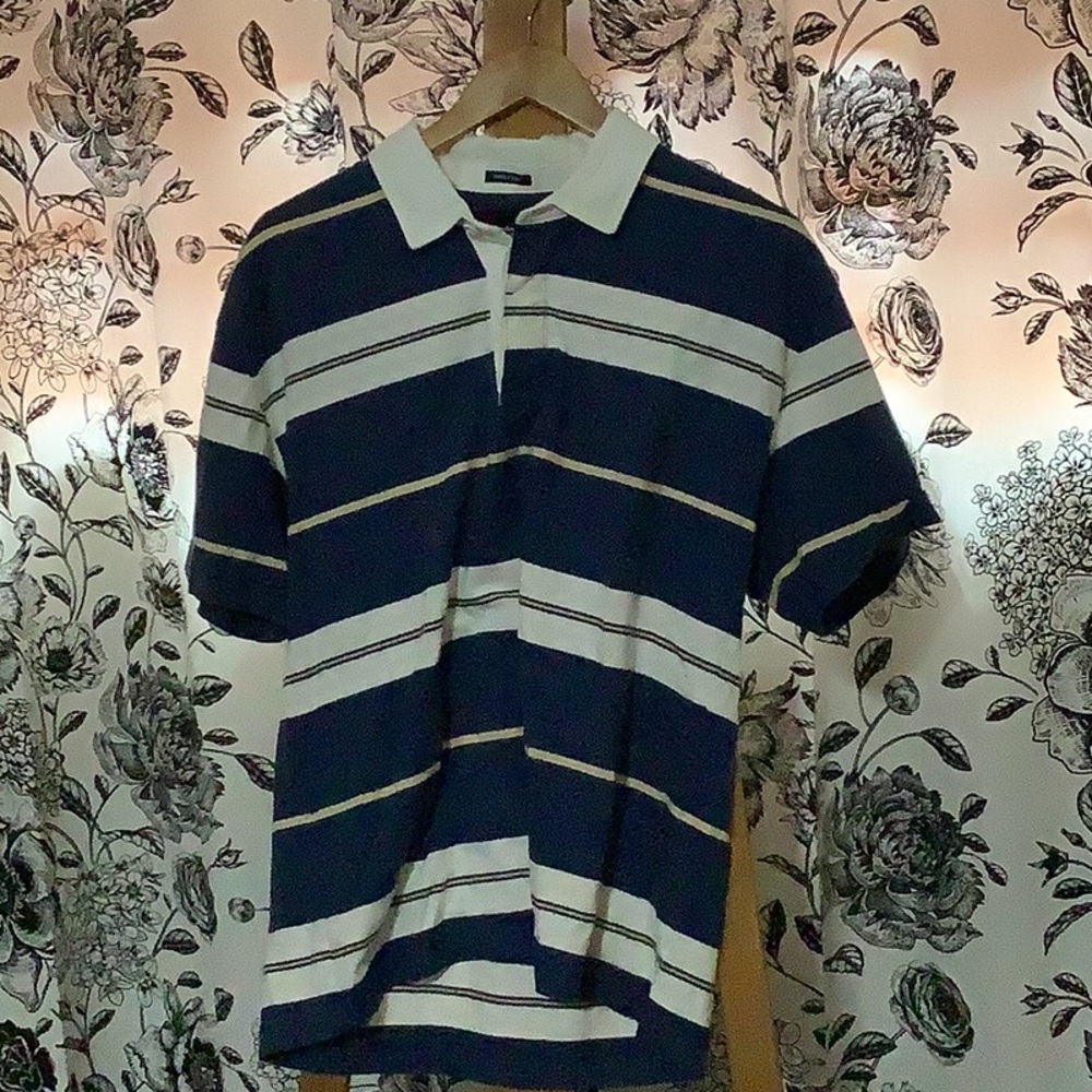 Abercrombie & Fitch Navy and Cream Striped Polo - Picture 2 of 7